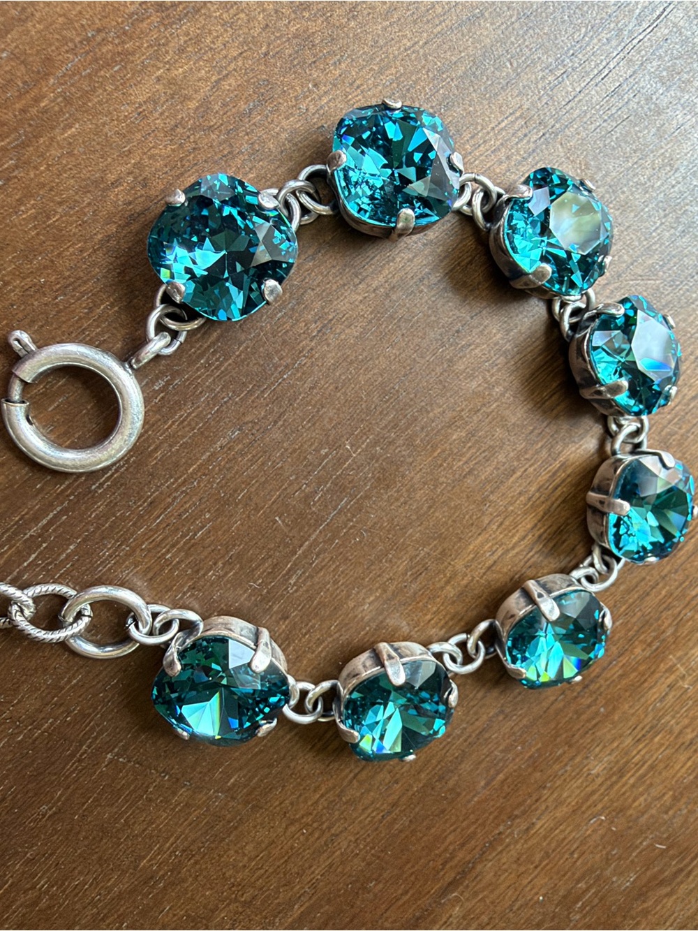 Women's Teal Crystal Link Bracelet - Silver Setting
